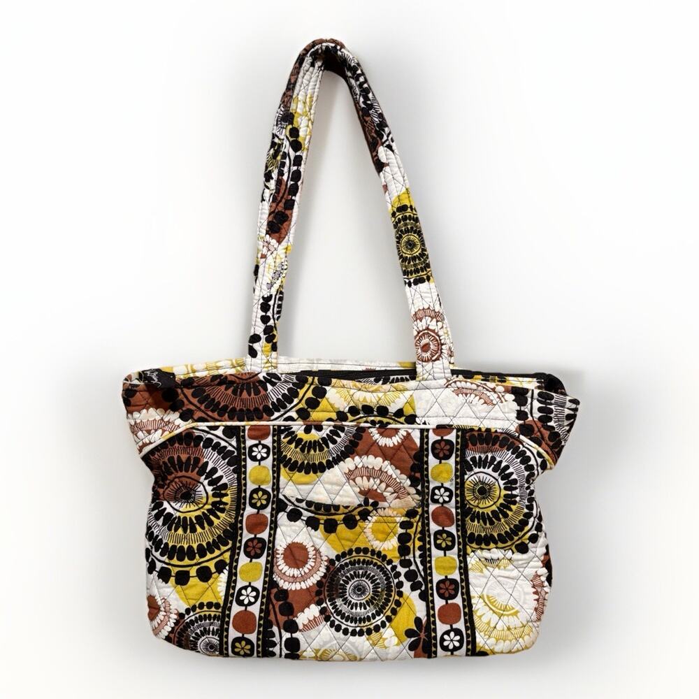 Vera Bradley Cocoa Moss Quilted Tote Bag Brown Yellow Floral Shoulder Purse